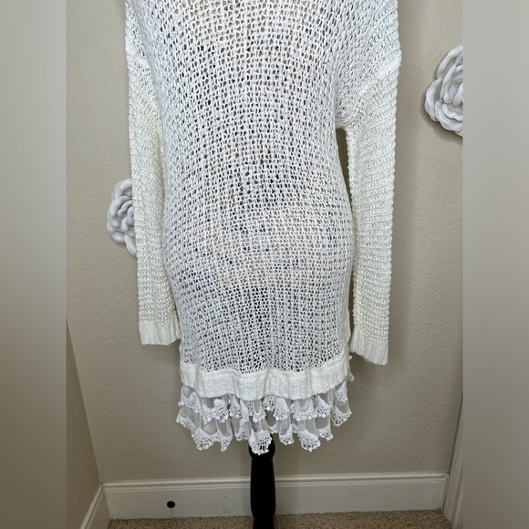 NTM: Entro Open Weave Knit Crochet Layered Lace Cream Tunic Sweater Sz M - Picture 12 of 16